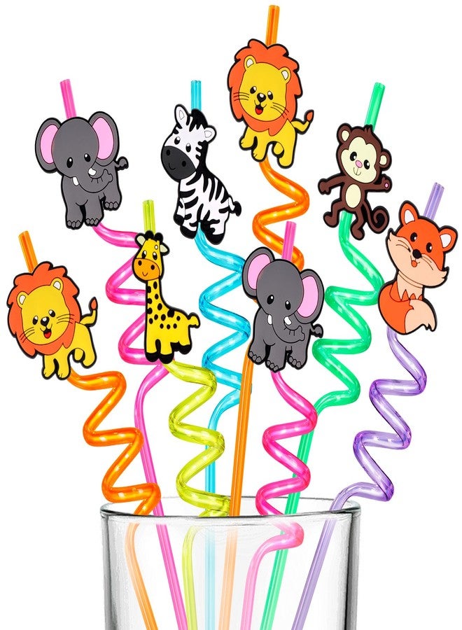 KINYFY 12 Pcs Reusable Jungle Animal Straws, Forest Animal Plastic Straws, Woodland Creature Twisted Straws for Forest Party Supplies, Jungle-themed Party Decorations, Jungle Birthday Gifts (Jungle Animals) - Image 1